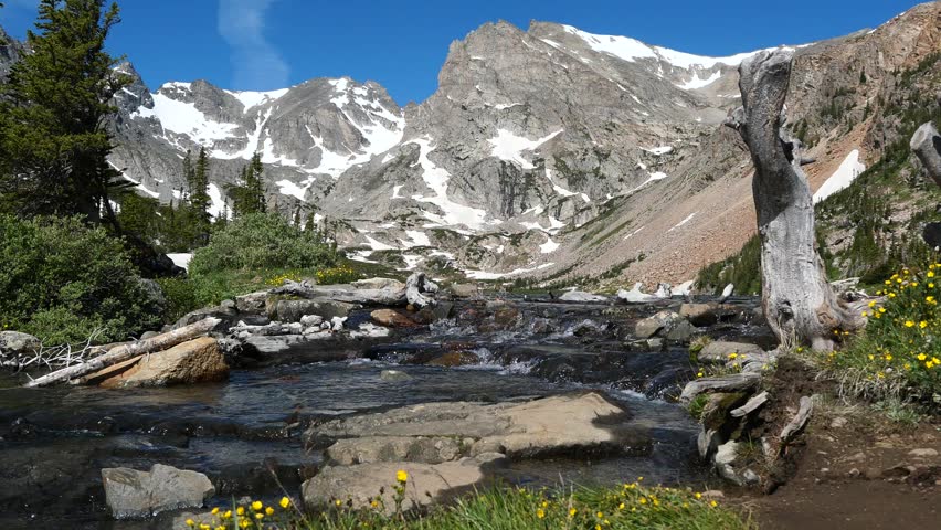 Outlet Creek Flowing from Lake Isabelle Beneath Shoshoni and Apache Peaks Colorado 4K