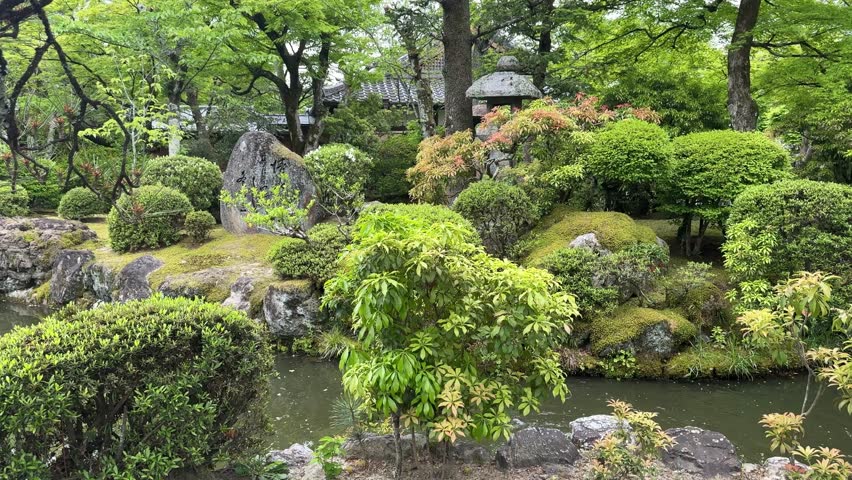 Japanese traditional garden at the Kiyomizu-dera temple in Kyoto Japan