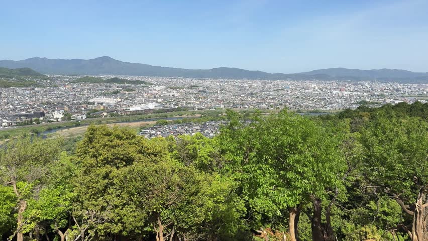 Aerial view of Kyoto Japan, as seen from the top of Monkey Park hill