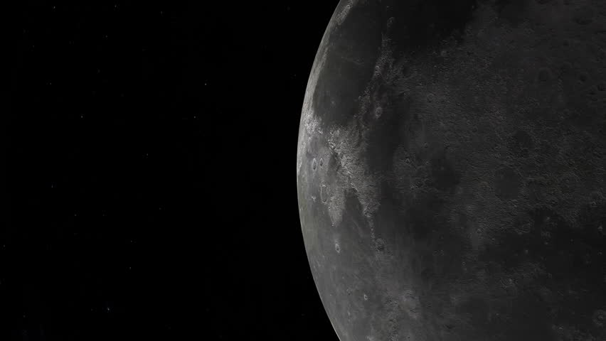 Moon Rotating in Starry Outer Space