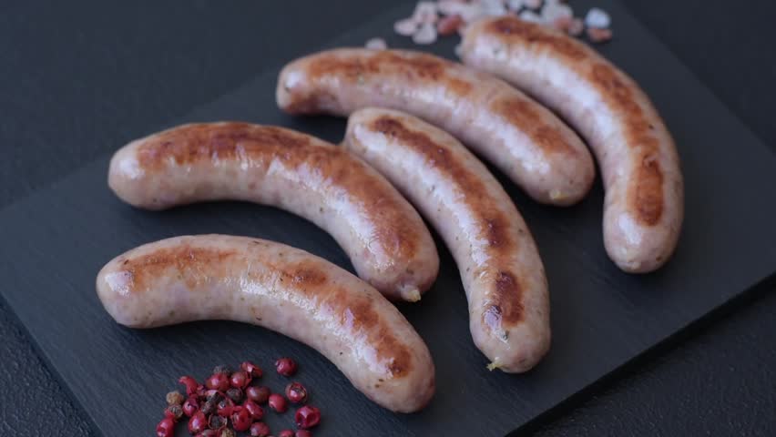 Grilled pork or chicken sausages, smoked fried food with salt and spices. Grilled sausages