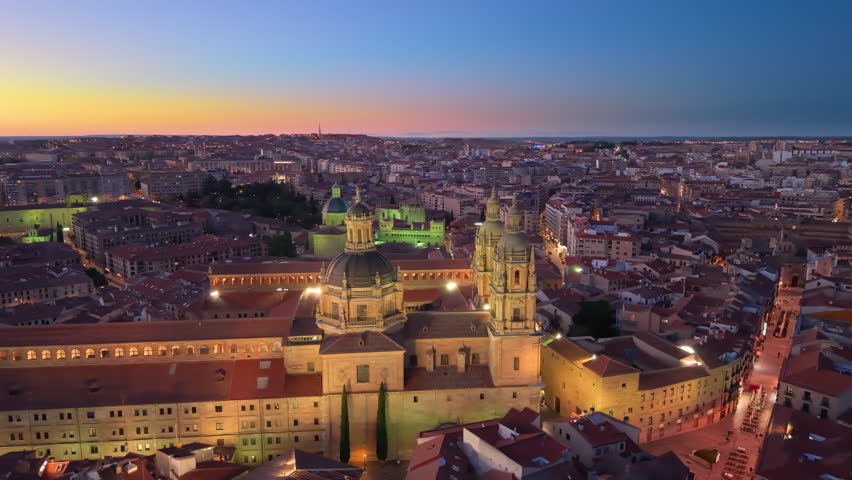Aerial view of Famous Church In Center Of Old Beautiful Town Of Salamanca, Spain