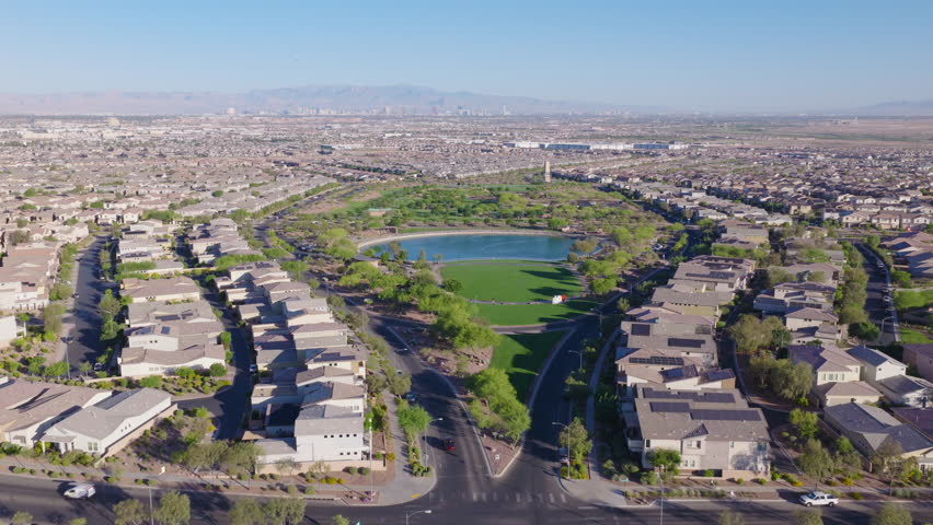 Henderson Nevada Park Lake Aerial With Suburban Homes 01