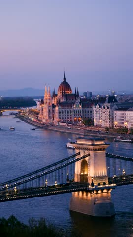 Experience the enchanting beauty of Budapest as the sun sets over the city in Hungary