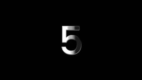 A sleek five-second countdown timer featuring reflective silver metallic numerals on a dark background. This high-quality animation is ideal for event openers, luxury presentations, and professional video intros. - Powered by Shutterstock - Get 15% off with code: PIKWIZARD15
