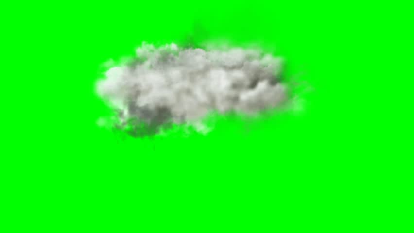 Realistic white puffy cloud isolated on a chroma key green screen background.