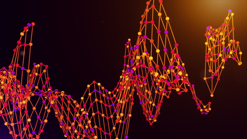 Animated Italy map reveal created from neural network nodes and flowing data connections with connected intelligence text on a glowing purple orange technology background.