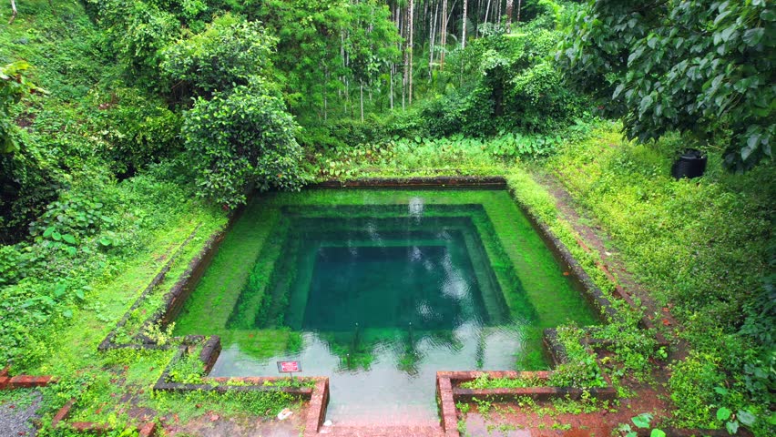 Mangalore, Karnataka, India - 5 September 2024
Temple Pond, Nellithirtha Temple, Nellithirtha Shree Somanatheswara Guhalaya