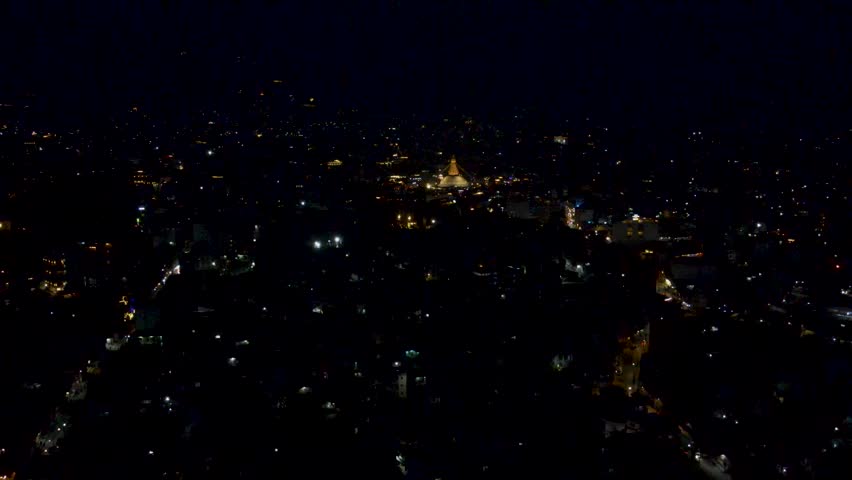 Boudhanath Stupa at Night | Aerial Drone View of Kathmandu, Nepal