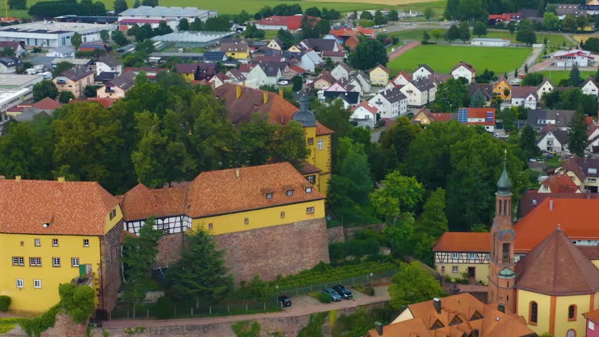  Aerial view of the old town and city Mahlberg beside the black forest in south Germany on a sunny noon in summer 