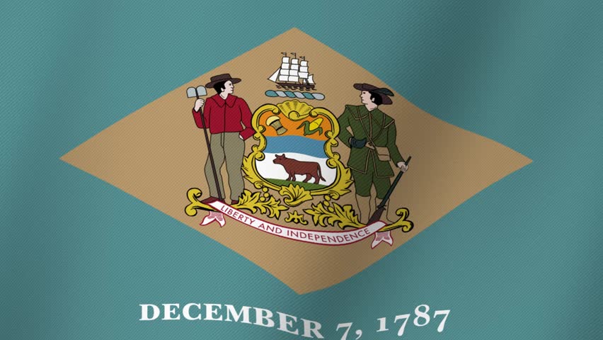 Delaware State Flag With Coat of Arms and Date December 7 1787
