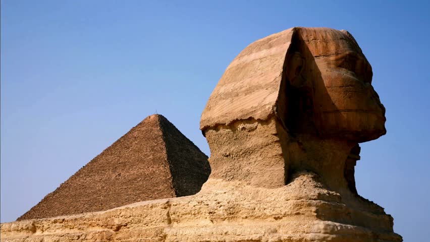 Great sphinx and ancient pyramid in egypt
