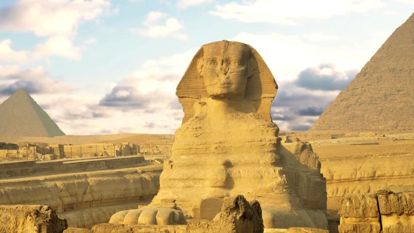 Iconic great sphinx of giza and ancient pyramids of egypt
