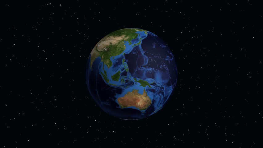 A digital animation zooms from deep space into a specific location in Cleveland, Ohio