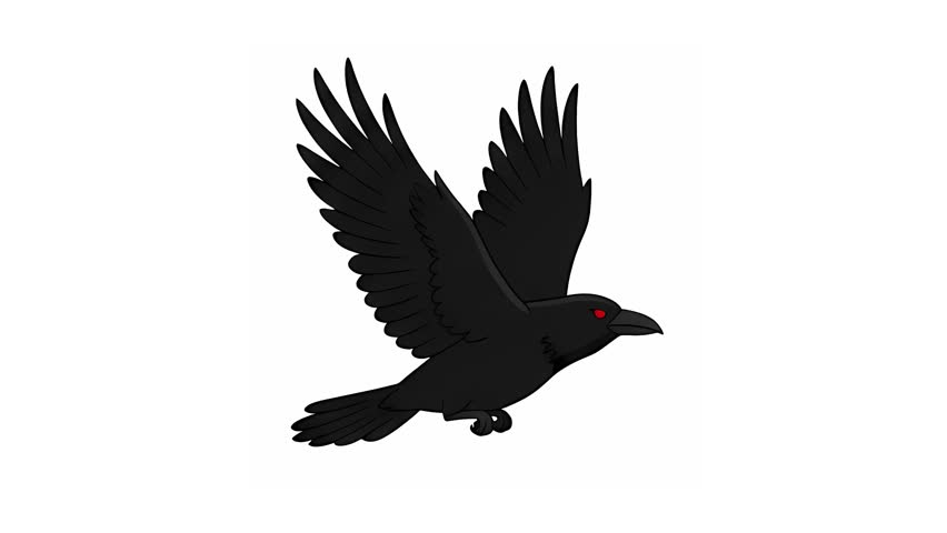 Black Crow Flying Silhouette Isolated on White Background