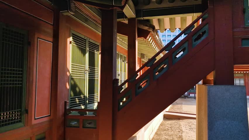 Deoksugung Palace Complex in Seoul, South Korea, Doors, Facades and Stairs of Ancient Buildings