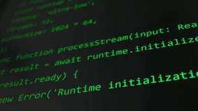Glowing green lines of JavaScript programming source code are displayed on a dark computer monitor screen. Concept of software development, cyber security hacking, and data transformation. - Powered by Shutterstock - Get 15% off with code: PIKWIZARD15