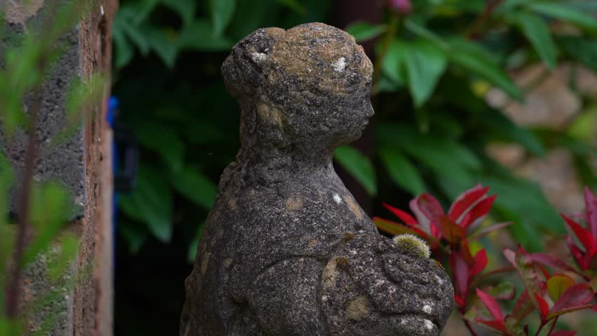 Garden statue among the leaves