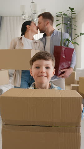 Happy family with child relocating to a new home