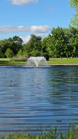 Fountain, water, lake, grass splashing, park pond.