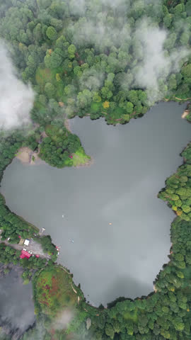 Aerial drone footage of Karagol landscape among the clouds in Borcka district of Artvin.