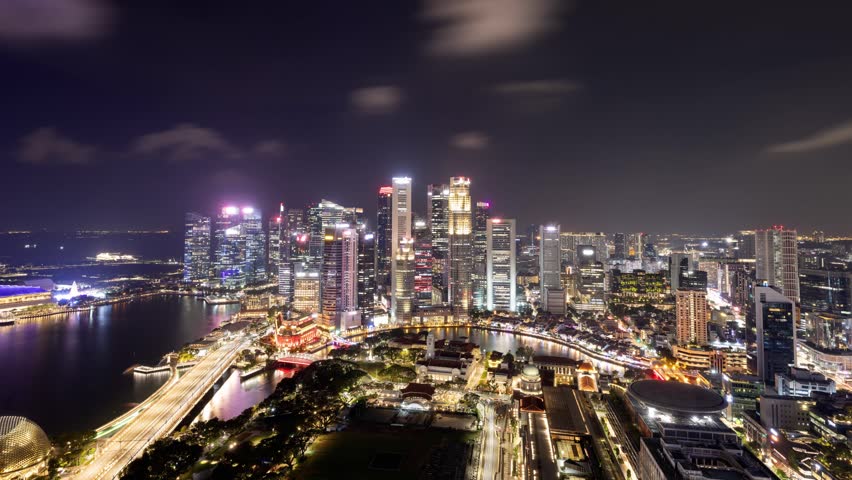 Time lapse of the Singapore skyline at night.