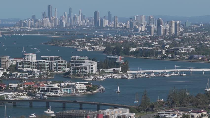 Surfers Paradise Skyline - Waterfront Cityscape In Gold Coast, Queensland, Australia. - Aerial View