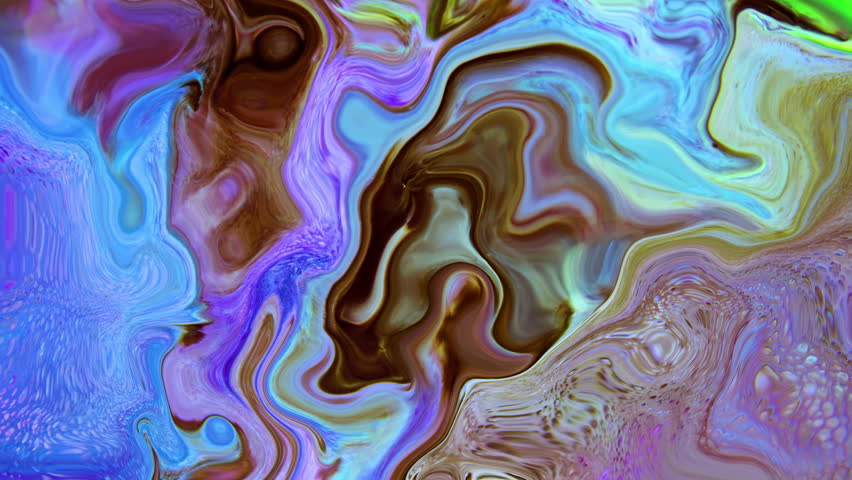 Abstract fluid liquid background with swirling patterns of green, pink, blue, and purple colors. Acrylic ink mix creating wavy marble textures, concentric circles, and flowing organic lines. Full frame background graphic design element.