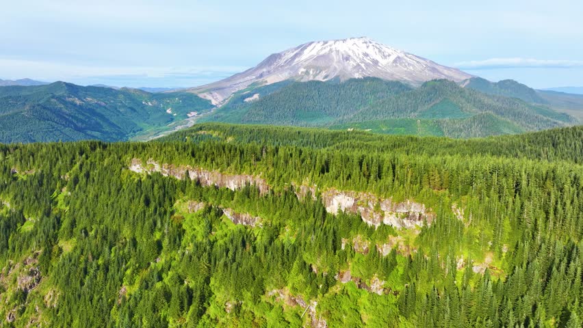 Snow Covered Mount St Helens Above Mountain Ridge Landscape
