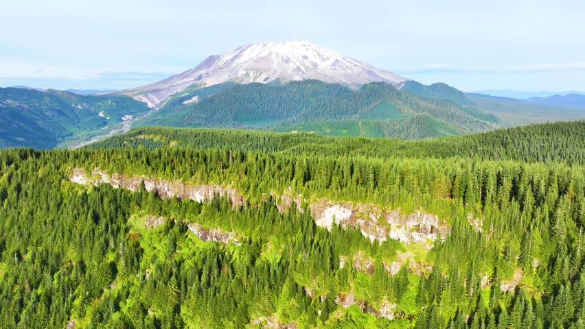 Mount St Helens Rising Above Pacific Northwest Forest Aerial