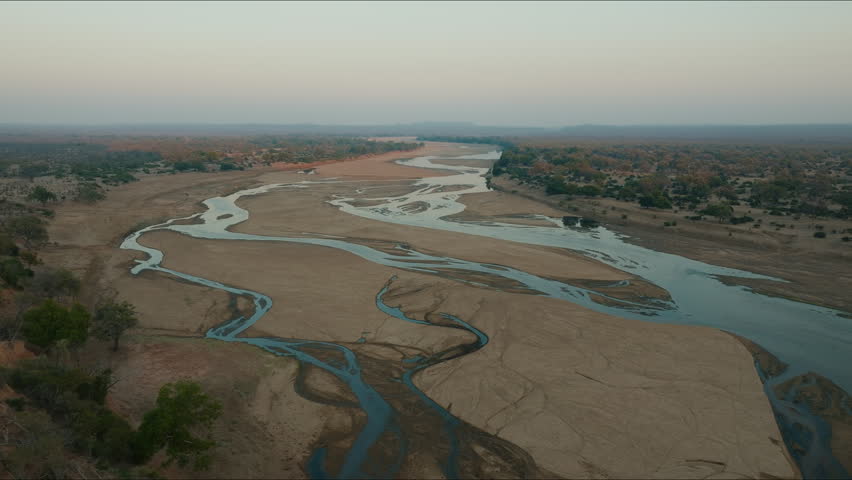 Aerial view of Runde River at sunrise in Gonarezhou National Park, Zimbabwe, Part 1