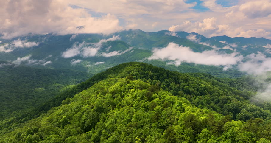 North Carolina Appalachian mountains in summer rain season. Summertime landscape of beautiful nature.