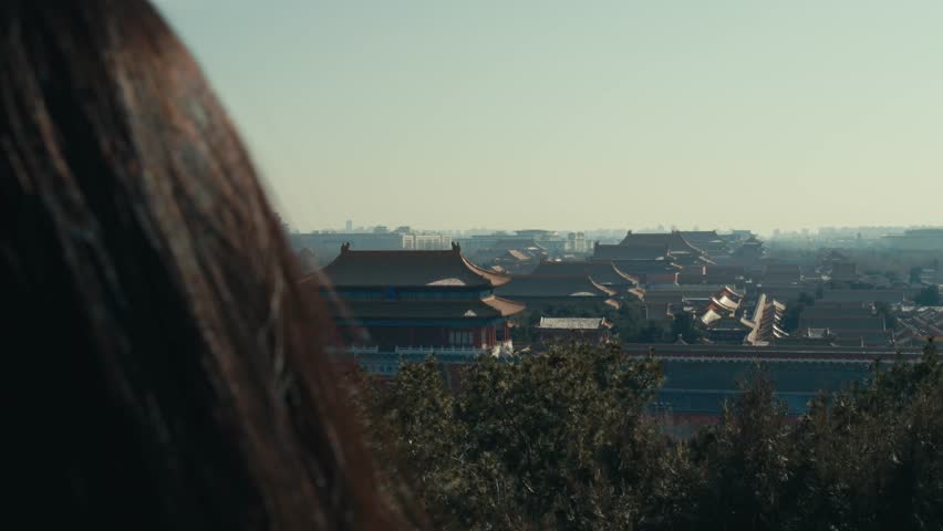 Beijing Forbidden City Panoramic High Angle View from Jingshan Park with Imperial Palace Roofs and Shenwumen Gate