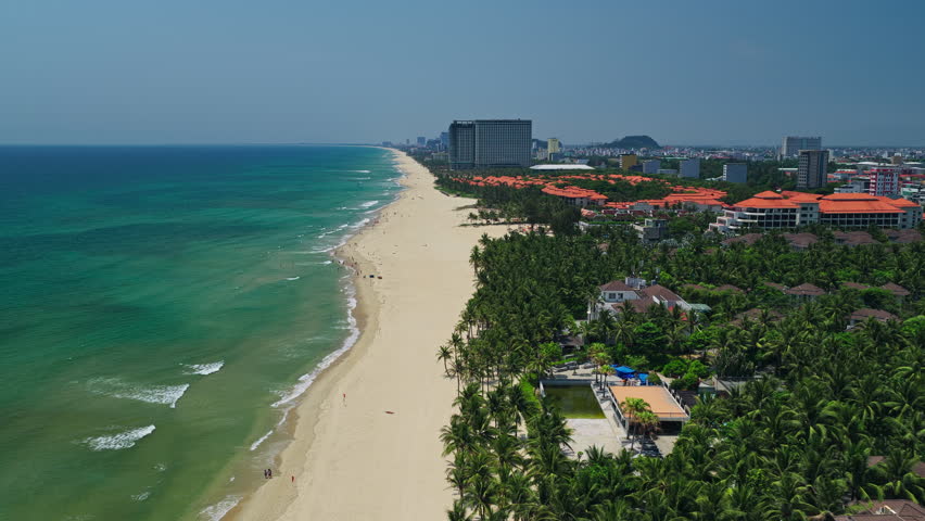 My Khe Beach In Summer, Da Nang,Vietnam - Aerial Drone Shot