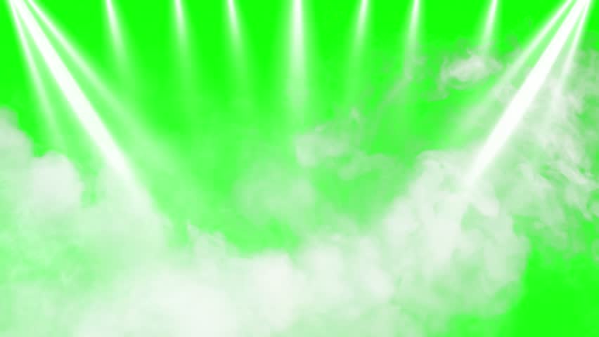 Stage with vibrant green and white spotlights and fog for performances