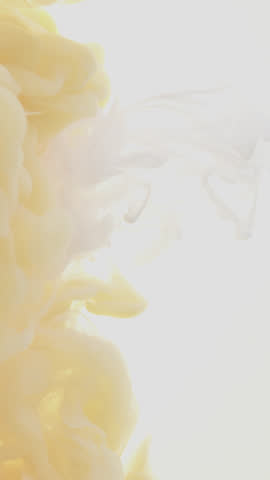 High resolution time lapse presents vivid yellow and white paint dispersing through liquid in elegant swirling motion, creating a refined abstract composition rich in contrast, airy gradients, and organic flow. Expanding pigment clouds, fluid textures, and soft marbling patterns evolve into a stylish visual full of energy and depth. Perfect for art projects, design promos, music videos, fashion campaigns, advertising, creative branding, social media edits, and cinematic transitions focused on transformation, mystery, minimalism, and expression.