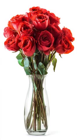 Red roses blooming timelapse in vase, romantic floral video