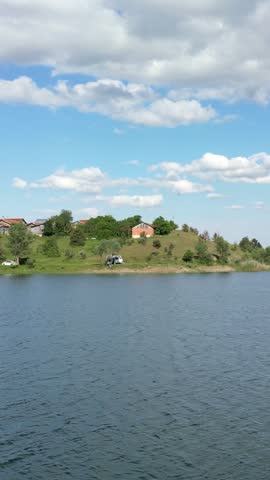 
Aerial view of the pond, looking back from the village houses.