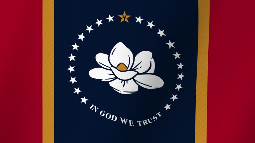 Mississippi State Flag With Magnolia Flower In God We Trust and Stars