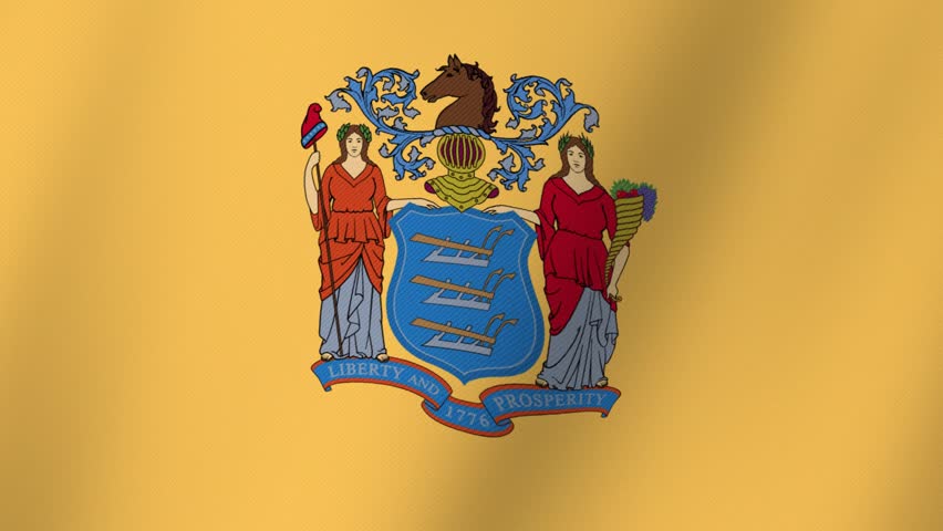 New Jersey State Flag With Coat of Arms and Motto Liberty and Prosperity 1776