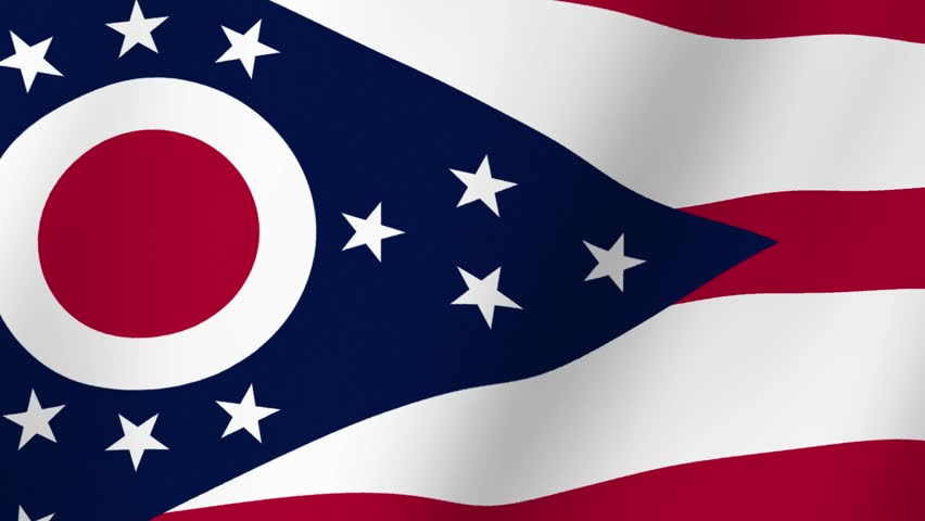Waving Ohio State Flag With Red White Blue Stripes and Stars