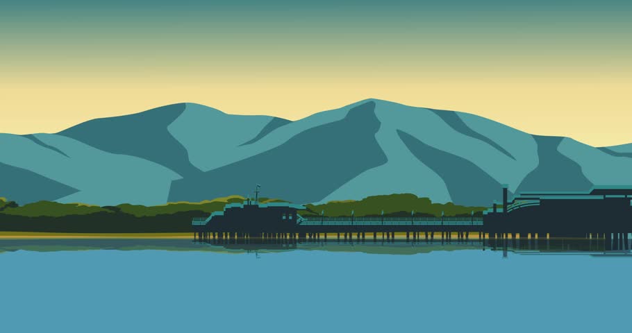 Travel destination motion design. Stunning skyline of Portland, Oregon. Landscape of American city with downtown skyscrapers and Mount Hood on Pacific Ocean coast. Animated graphics