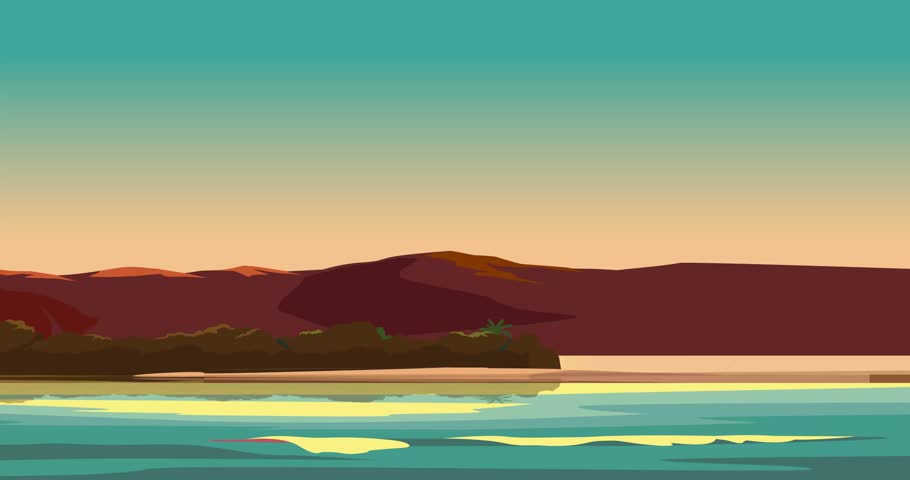 Travel destination motion graphics. Beautiful cityscape of Santa Fe, New Mexico with colorful sunset sky, urban architecture and mountain backdrop. Tourism and journey. Animated cartoon