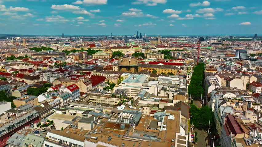 Aerial view of Vienna, Austria. City skyline aerial shot of cityscape