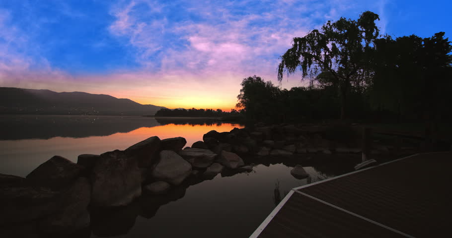 Landscape at sunrise on the pier of Cazzago Brabbia Italy