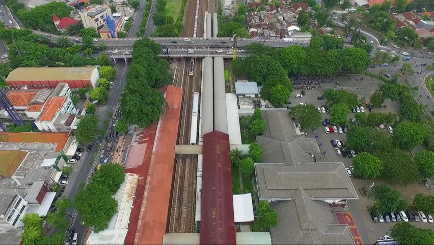Aerial shot of train station in Surabaya Indonesia