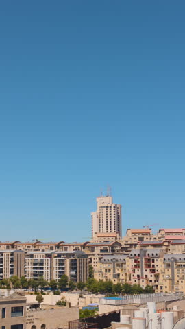 vertical shot. view on new buildings Modern residential area in Jerusalem. Jerusalem, Israel. panorama of the city.
