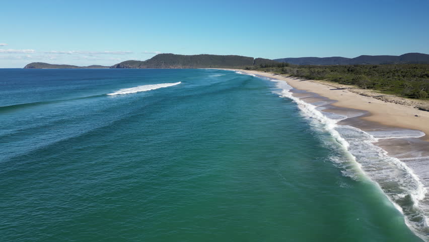 Aerial view Seven Mile Beach Victoria Australia. Beautiful nature landscape and sandy tourist beaches, on the shore of the southern ocean, travel and tourism.