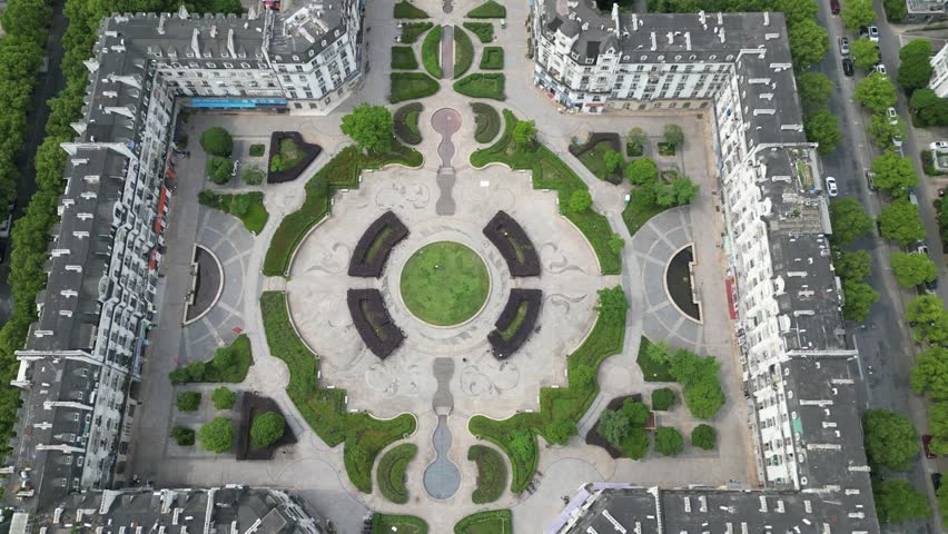 Aerial View of Hangzhou’s "French City" is Tianducheng (天都城), a massive residential development in the Linping District designed as an exact replica of Paris. Drone Raw shot.