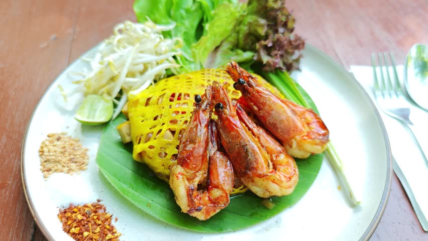 Pad Thai with fresh shrimp—stir-fried noodles with seasonings and fresh shrimp.